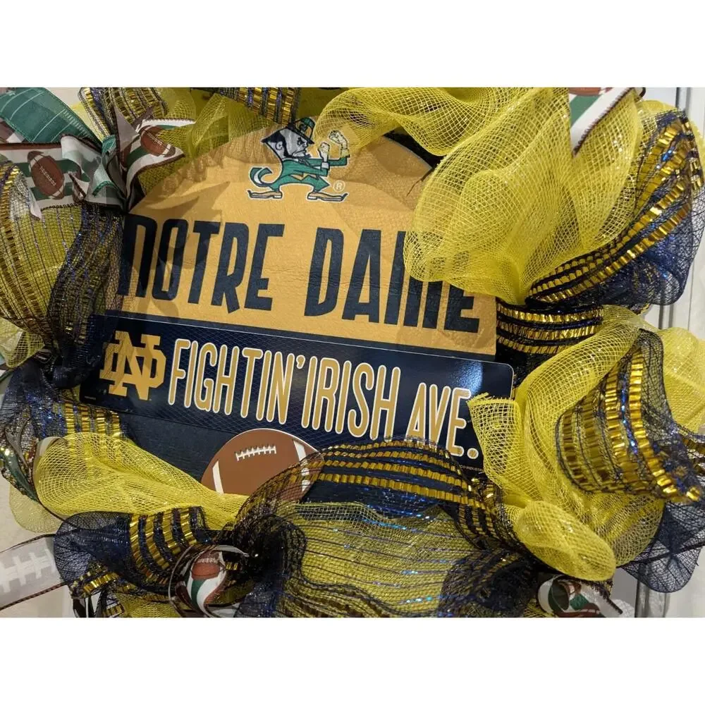 Notre Dame Fighting Irish Handmade Football Wreath GameDay Front Door Decor